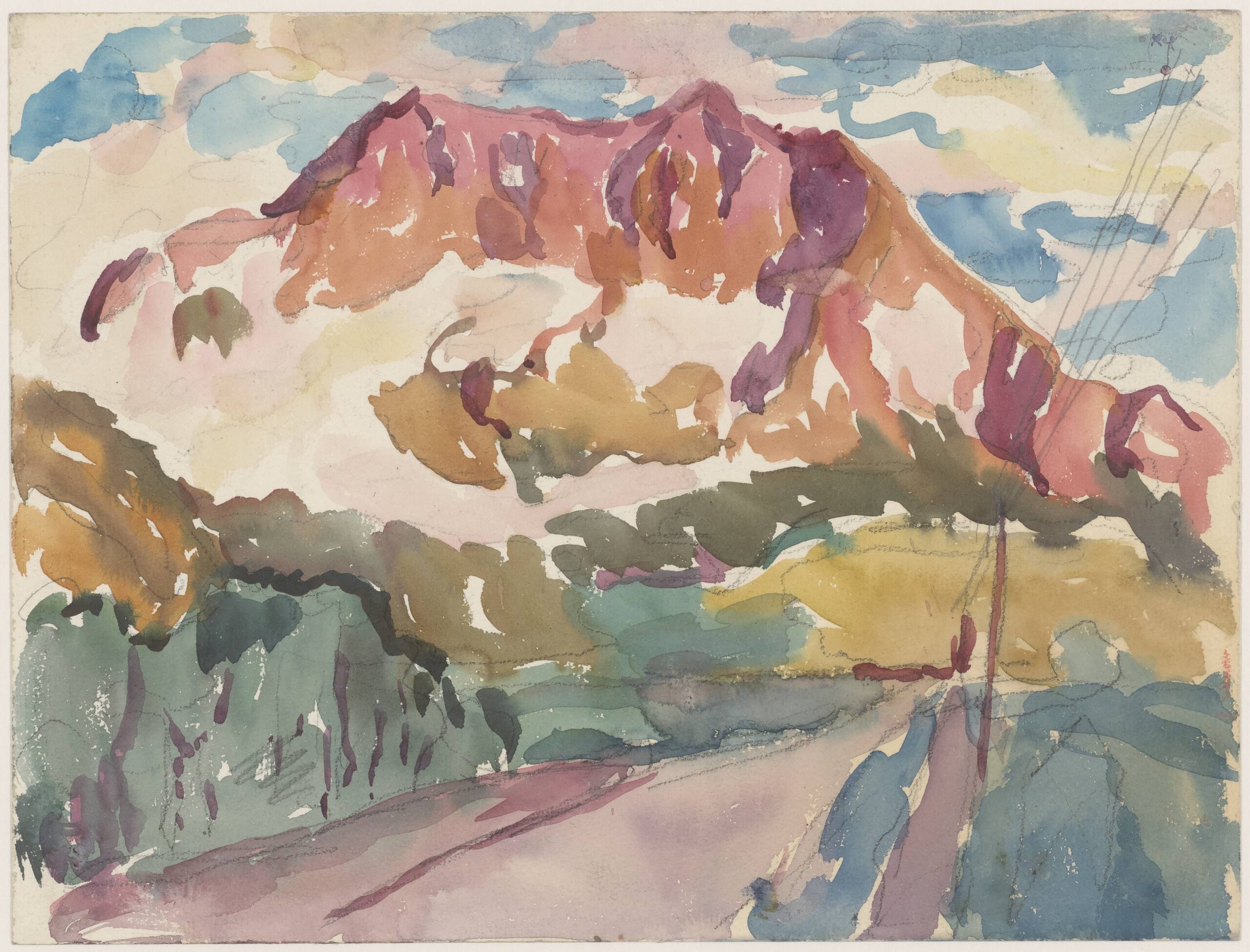 Alberto Giacometti, The Mountain Road, c. 1919, watercolor and pencil on paper, Fondation Giacometti. © Succession Alberto Giacometti / ADAGP, Paris, 2022